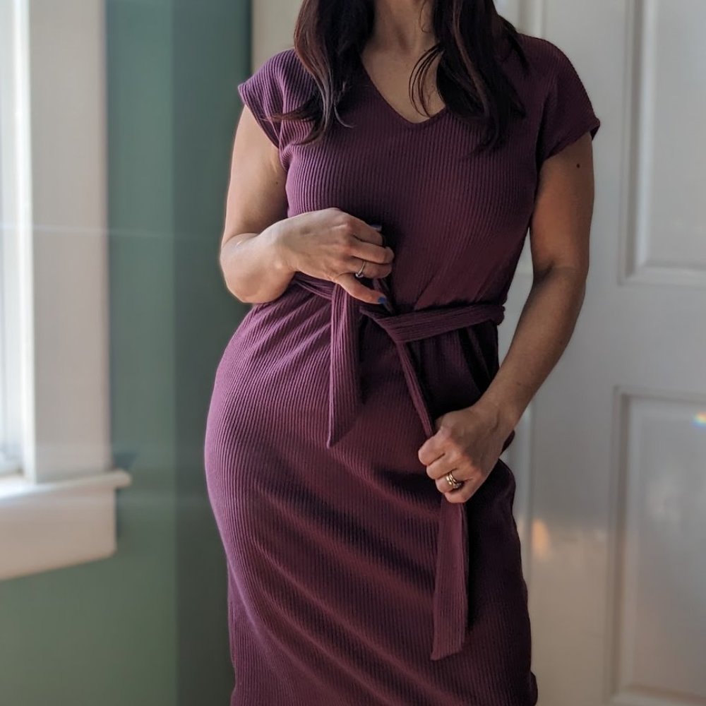 Old Navy Burnt Orange Ribbed, Belted Bodycon Dress